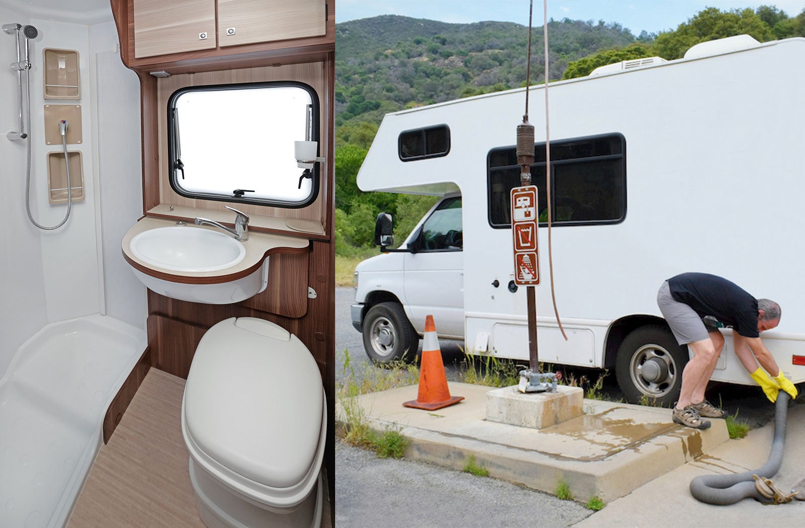 Portable RV/camper toilet and holding tank setup in Greenwood, Arkansas