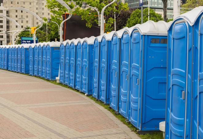 Seasonal porta potty units set up at a Greenwood, Arkansas venue