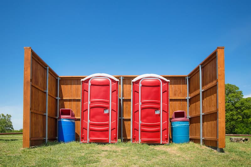 Short-term porta potty units staged for delivery in Greenwood, Arkansas